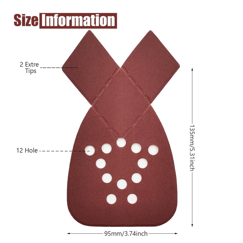 MFBJXC 50PCS Mouse Sander Sandpaper with Extra 2 Tips for Replacement Detail Sander Sanding Pads 12 Holes Hook and Loop Black and Decker Mouse Sander Pads - Image 2
